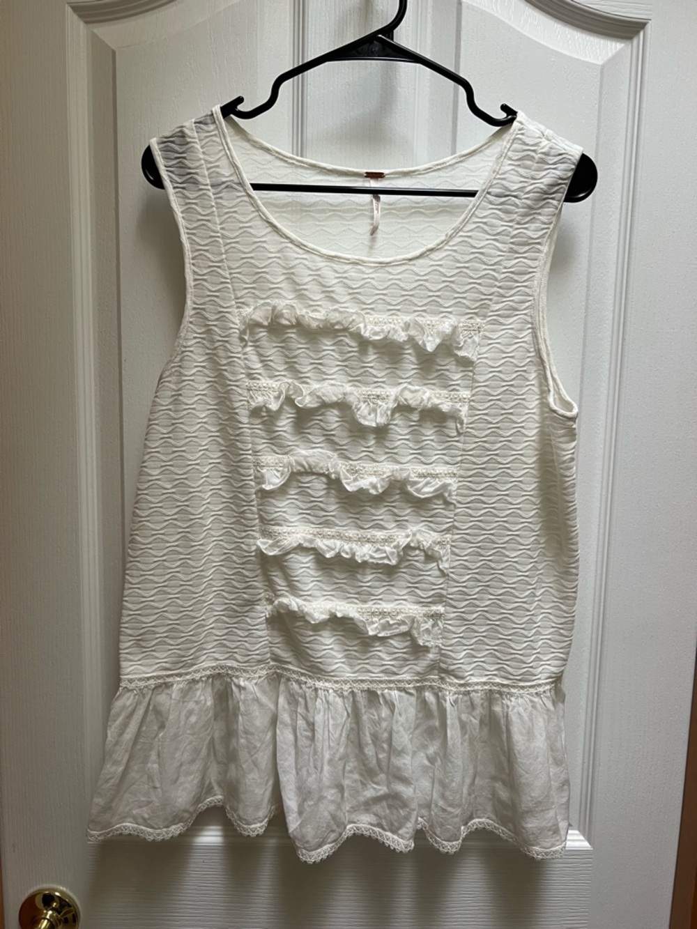 Free People Cream Sheer Ruffle Sleeveless Top Blouse